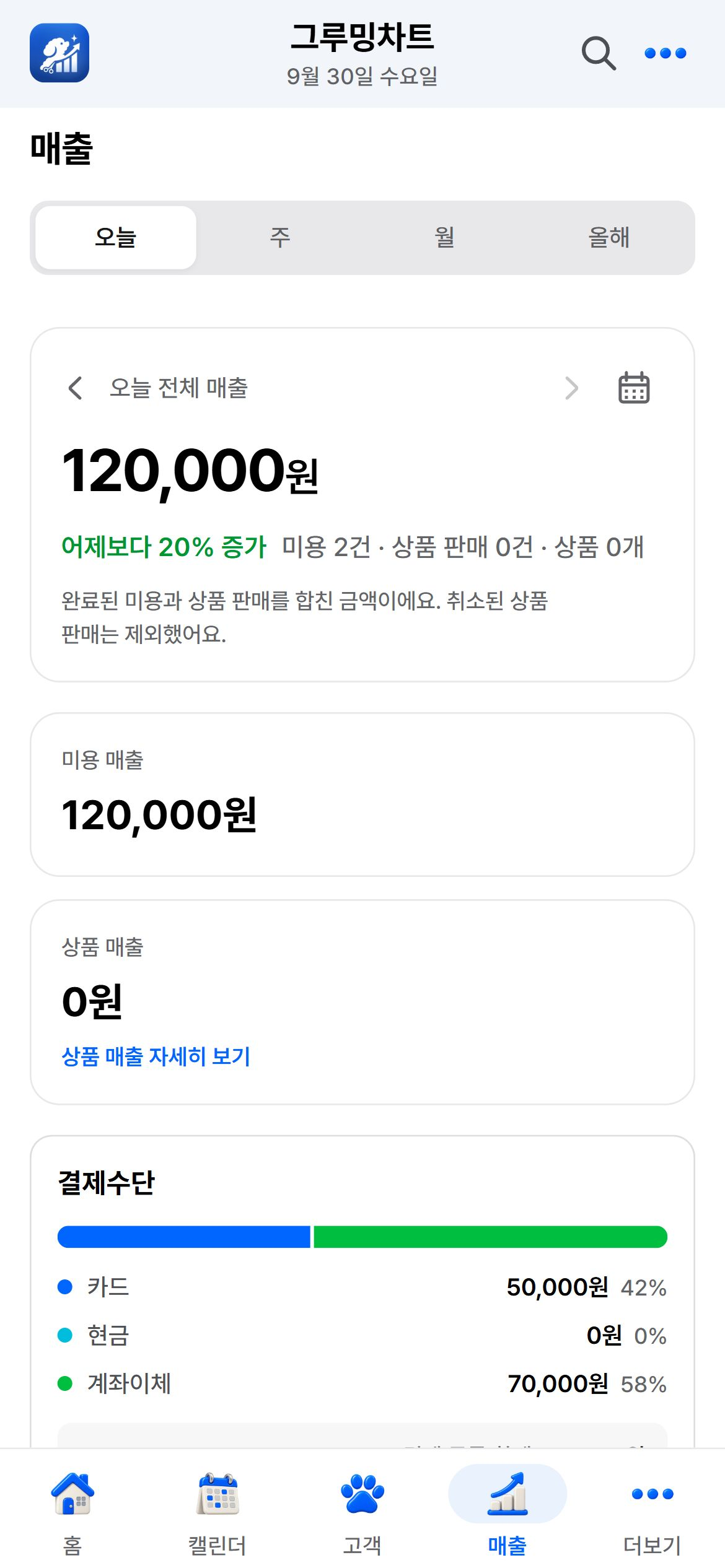 결제수단과 시술별 매출 통계